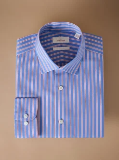 Blue Stripe Slim Fit 100% Cotton Signature Single Cuff Shirt