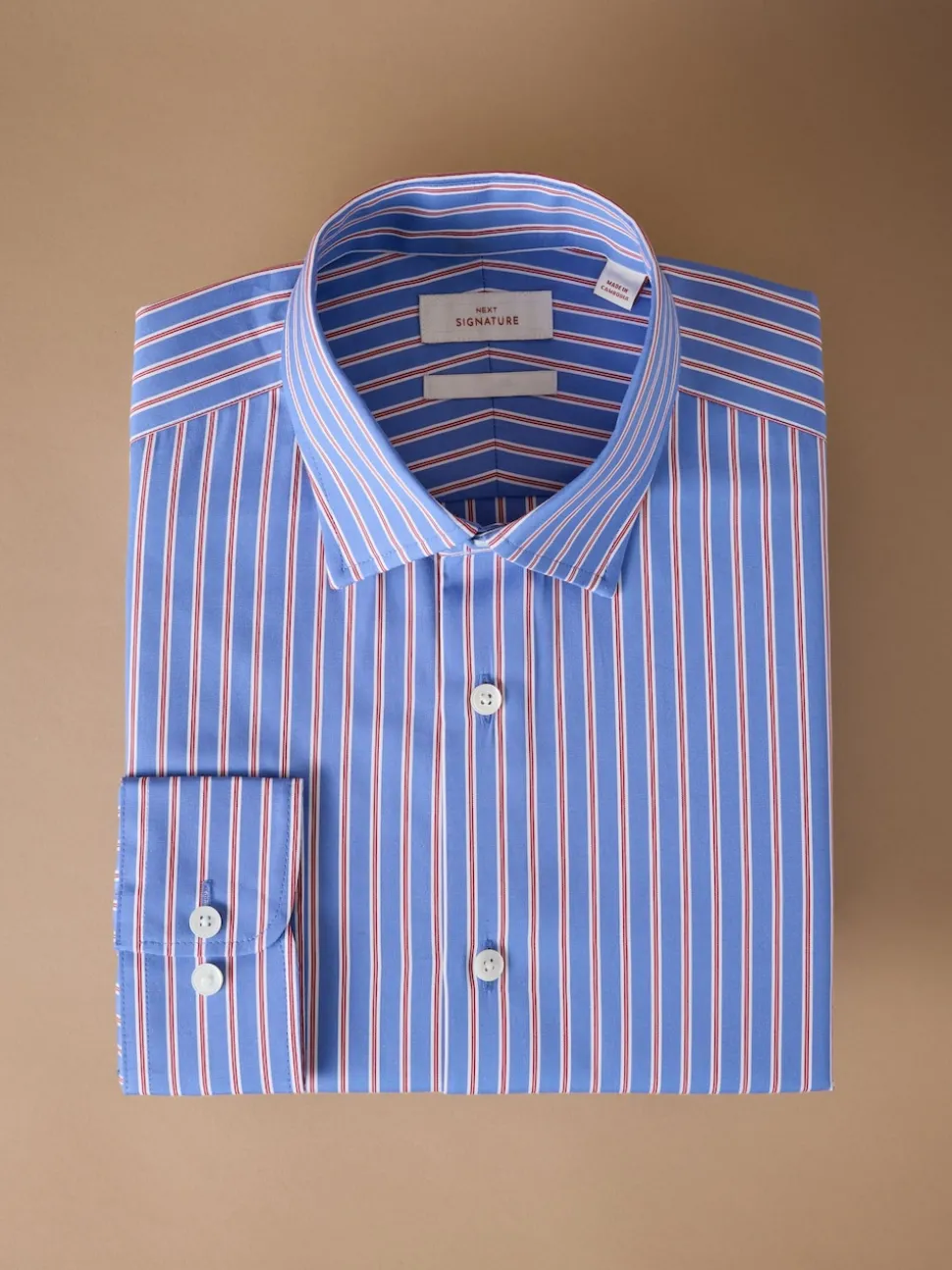 Blue Stripe Slim Fit 100% Cotton Signature Single Cuff Shirt