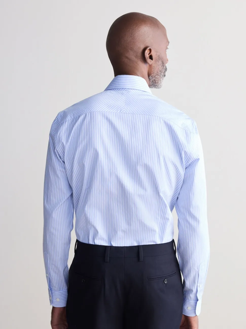 Blue Stripe Slim Fit Signature Single Cuff Texture Pima Cotton Shirt With Cutaway Collar