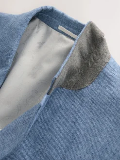 Blue Tailored Fit Linen Blend Texture Suit Jacket