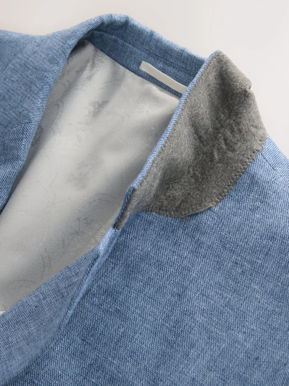Blue Tailored Fit Linen Blend Texture Suit Jacket