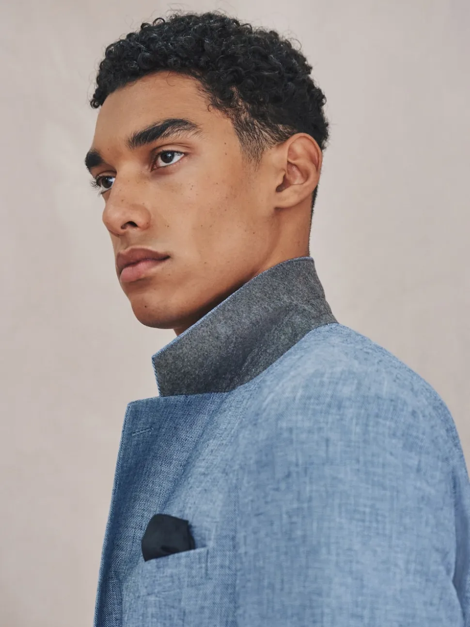 Blue Tailored Fit Linen Blend Texture Suit Jacket