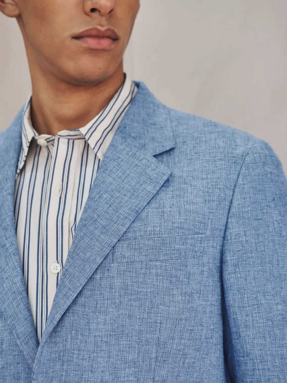 Blue Tailored Fit Linen Blend Texture Suit Jacket