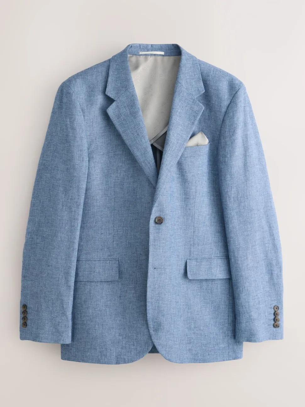 Blue Tailored Fit Linen Blend Texture Suit Jacket