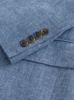 Blue Tailored Fit Linen Blend Texture Suit Jacket