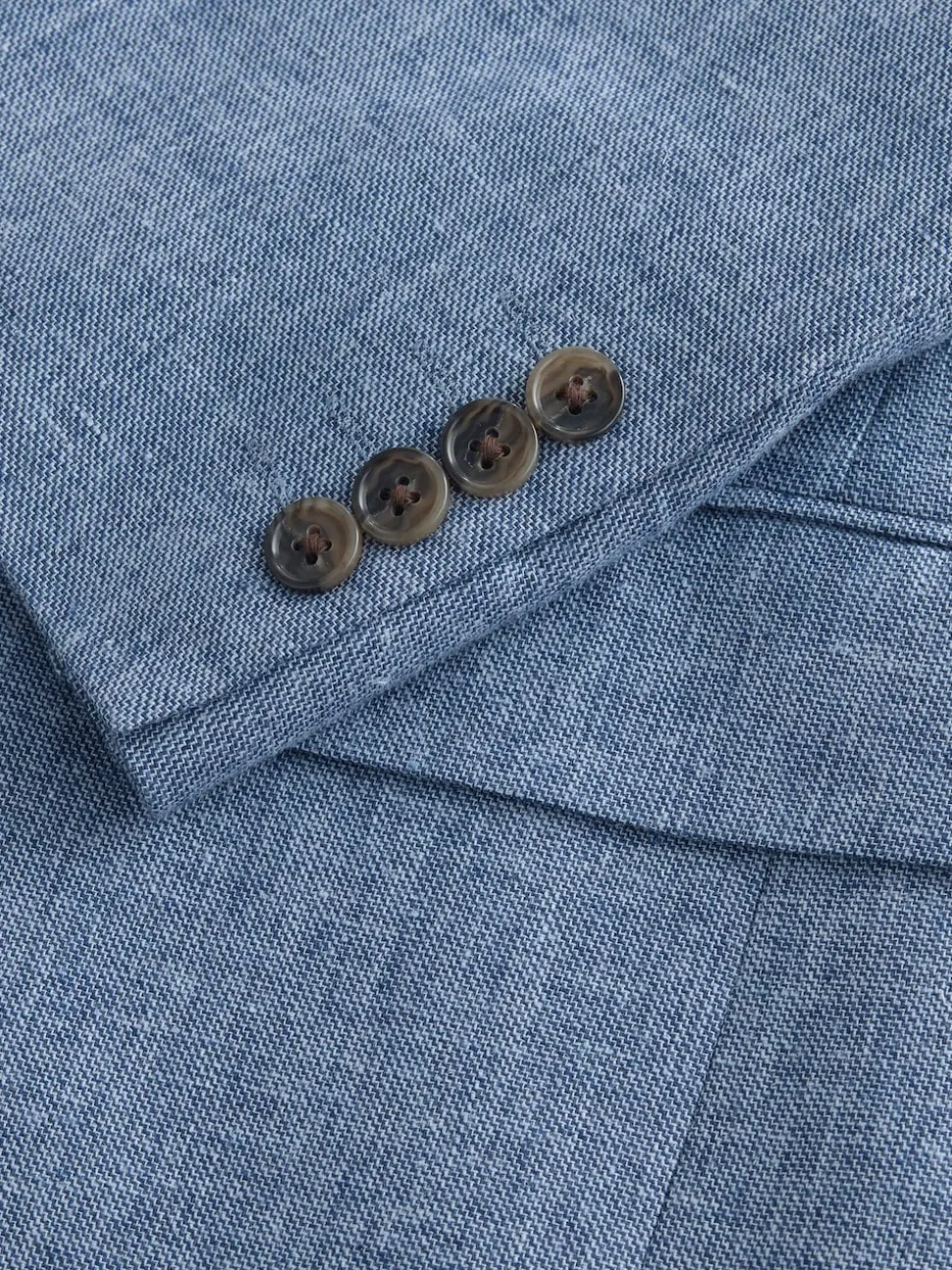 Blue Tailored Fit Linen Blend Texture Suit Jacket