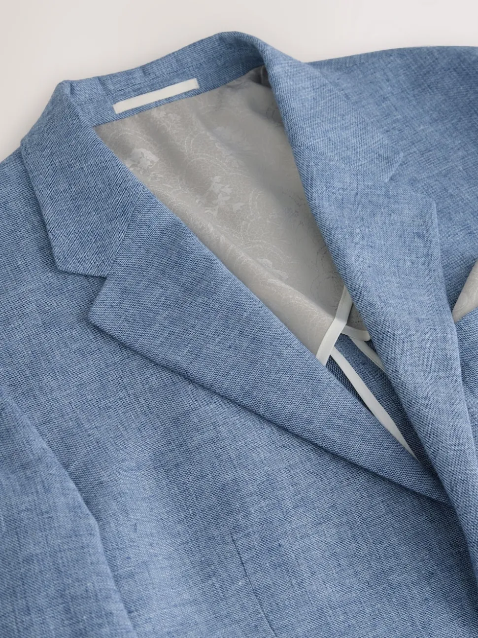 Blue Tailored Fit Linen Blend Texture Suit Jacket
