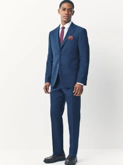 Blue Tailored Fit Textured Wool Blend Suit Jacket