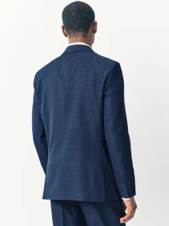 Blue Tailored Fit Textured Wool Blend Suit Jacket