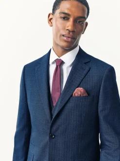 Blue Tailored Fit Textured Wool Blend Suit Jacket