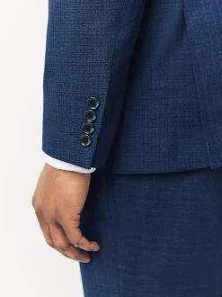 Blue Tailored Fit Textured Wool Blend Suit Jacket