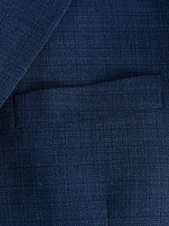 Blue Tailored Fit Textured Wool Blend Suit Jacket