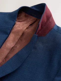 Blue Tailored Fit Textured Wool Blend Suit Jacket