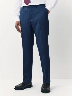 Blue Tailored Fit Textured Wool Blend Suit Trousers