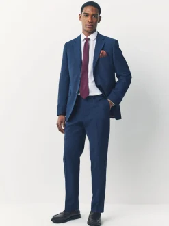 Blue Tailored Fit Textured Wool Blend Suit Trousers