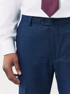 Blue Tailored Fit Textured Wool Blend Suit Trousers
