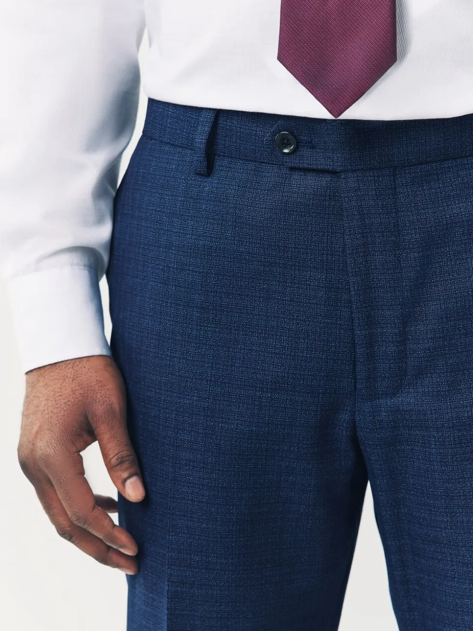 Blue Tailored Fit Textured Wool Blend Suit Trousers