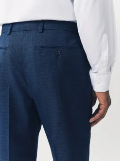 Blue Tailored Fit Textured Wool Blend Suit Trousers