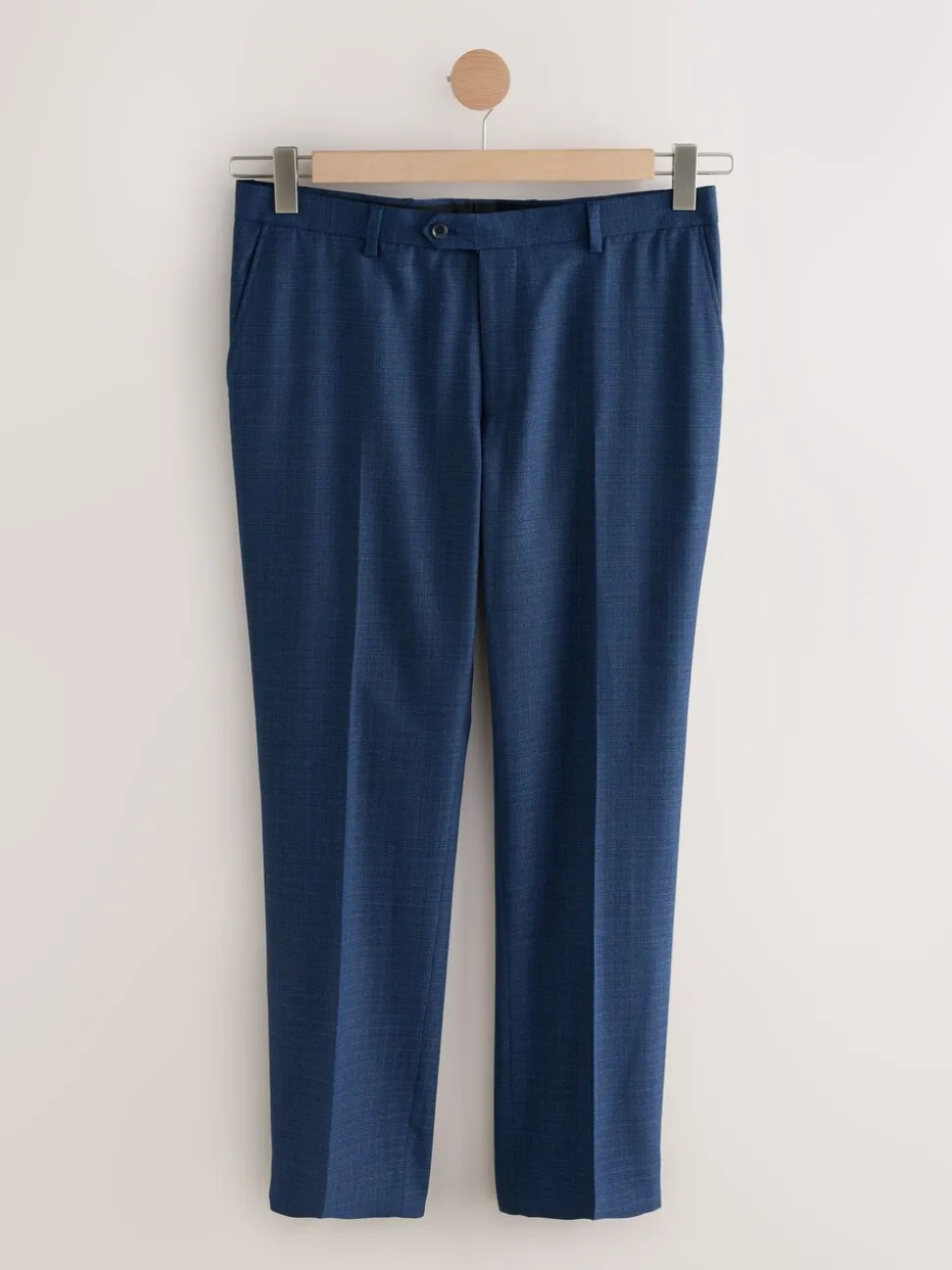 Blue Tailored Fit Textured Wool Blend Suit Trousers