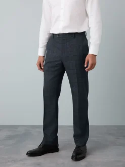 Blue Tailored Fit Trimmed Check Suit Trousers