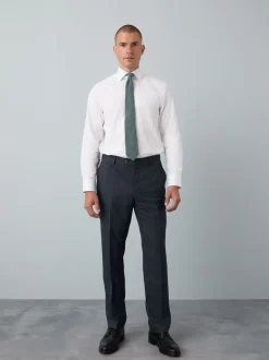 Blue Tailored Fit Trimmed Check Suit Trousers