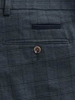 Blue Tailored Fit Trimmed Check Suit Trousers