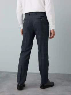 Blue Tailored Fit Trimmed Check Suit Trousers