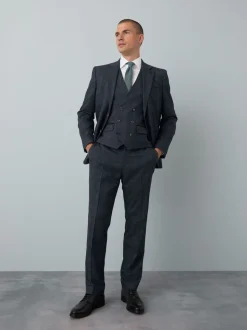 Blue Tailored Fit Trimmed Check Suit Trousers