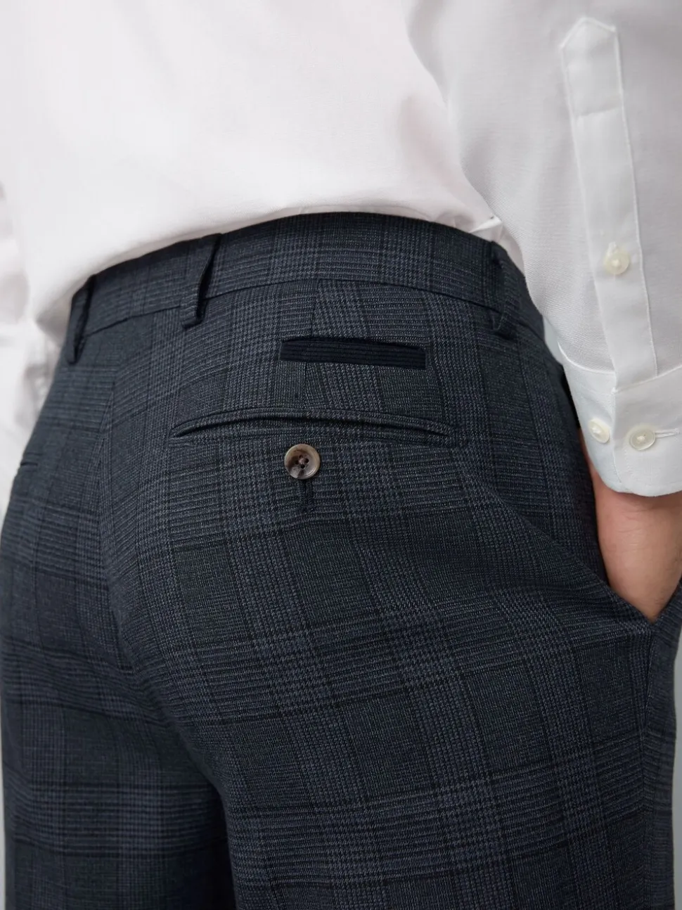 Blue Tailored Fit Trimmed Check Suit Trousers