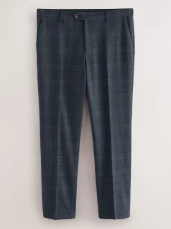 Blue Tailored Fit Trimmed Check Suit Trousers