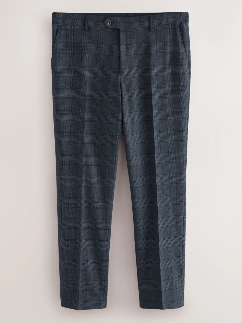 Blue Tailored Fit Trimmed Check Suit Trousers
