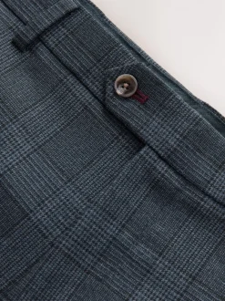Blue Tailored Fit Trimmed Check Suit Trousers