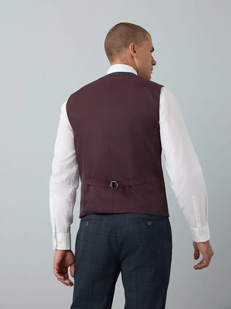 Blue Tailored Fit Trimmed Check Suit Waistcoat