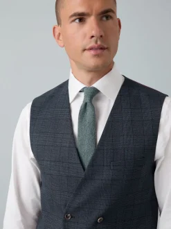 Blue Tailored Fit Trimmed Check Suit Waistcoat