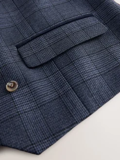 Blue Tailored Fit Trimmed Check Suit Waistcoat