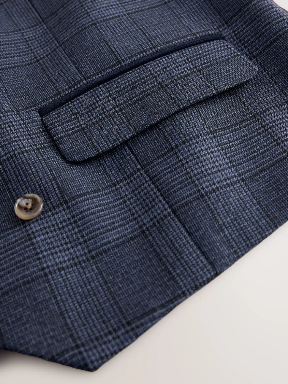 Blue Tailored Fit Trimmed Check Suit Waistcoat