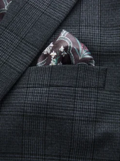 Blue Tailored Fit Trimmed Check Suit Jacket