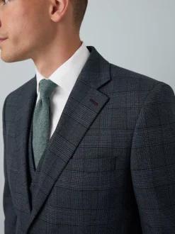 Blue Tailored Fit Trimmed Check Suit Jacket