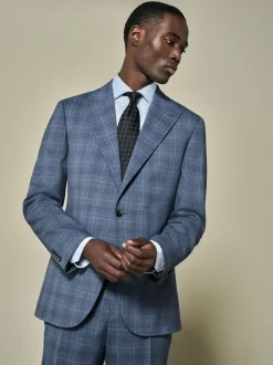 Blue Tailored Fit Wool Blend Check Jacket