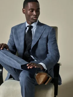 Blue Tailored Fit Wool Blend Check Jacket