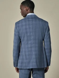 Blue Tailored Fit Wool Blend Check Jacket