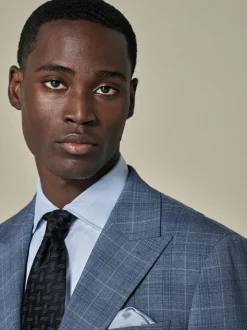 Blue Tailored Fit Wool Blend Check Jacket