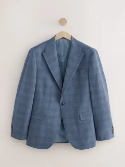 Blue Tailored Fit Wool Blend Check Jacket