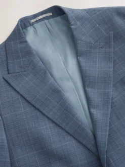 Blue Tailored Fit Wool Blend Check Jacket