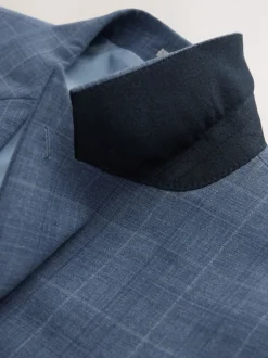 Blue Tailored Fit Wool Blend Check Jacket