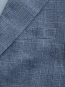Blue Tailored Fit Wool Blend Check Jacket