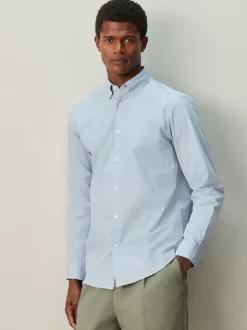 Blue Texture Regular Fit Cotton Rich Long Sleeve Formal Shirt