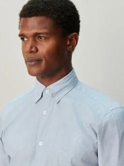 Blue Texture Regular Fit Cotton Rich Long Sleeve Formal Shirt