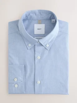 Blue Texture Regular Fit Cotton Rich Long Sleeve Formal Shirt