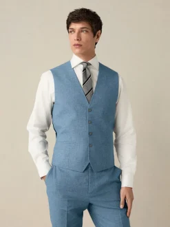 Blue Textured Linen Suit Waistcoat
